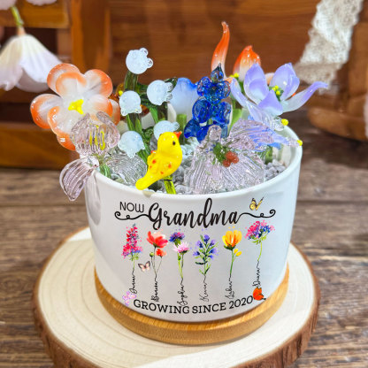 Custom First Mom Now Grandma Birth Flower Pot with Mini Glass Flower Keepsake Gift Mother's Day Gift