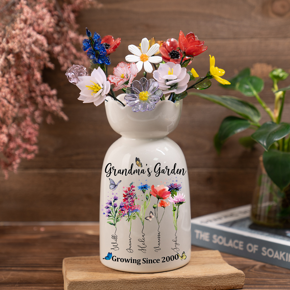 Custom Birth Flower Vase with Glass Flower Mother's Day Gift Keepsake Gift for Mom/Grandma