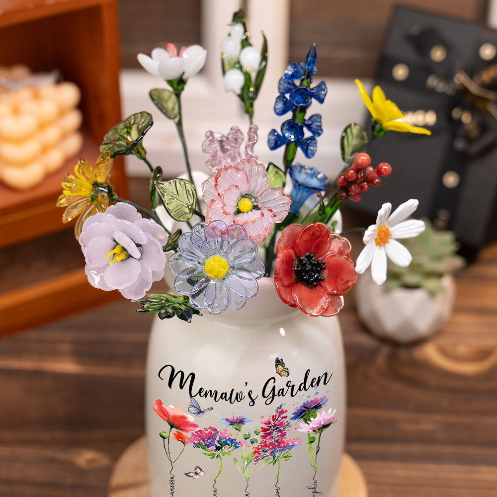 Custom Birth Flower Vase with Glass Flower Mother's Day Gift Keepsake Gift for Mom/Grandma