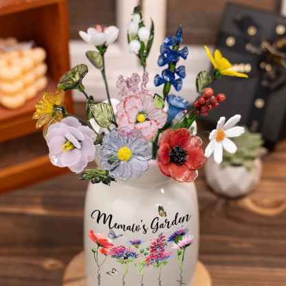 Custom Birth Flower Vase with Glass Flower Mother's Day Gift Keepsake Gift for Mom/Grandma