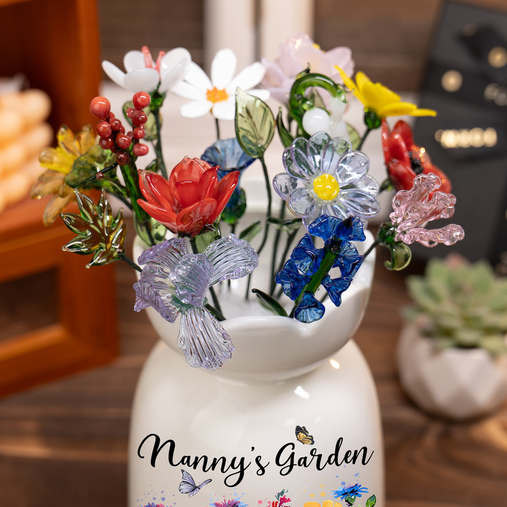 Custom Birth Flower Vase with Glass Flower Mother's Day Gift Keepsake Gift for Mom/Grandma