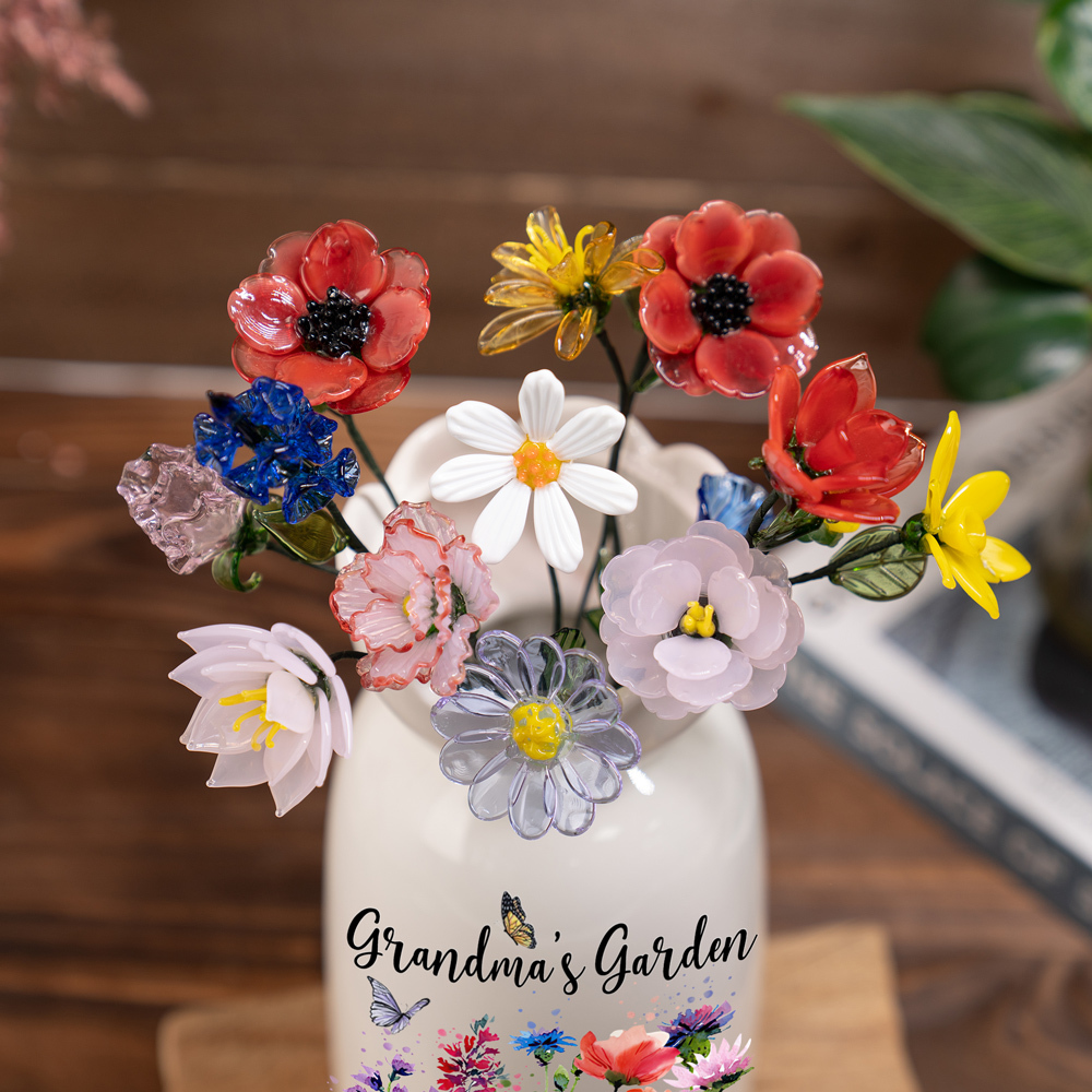 Custom Birth Flower Vase with Glass Flower Mother's Day Gift Keepsake Gift for Mom/Grandma