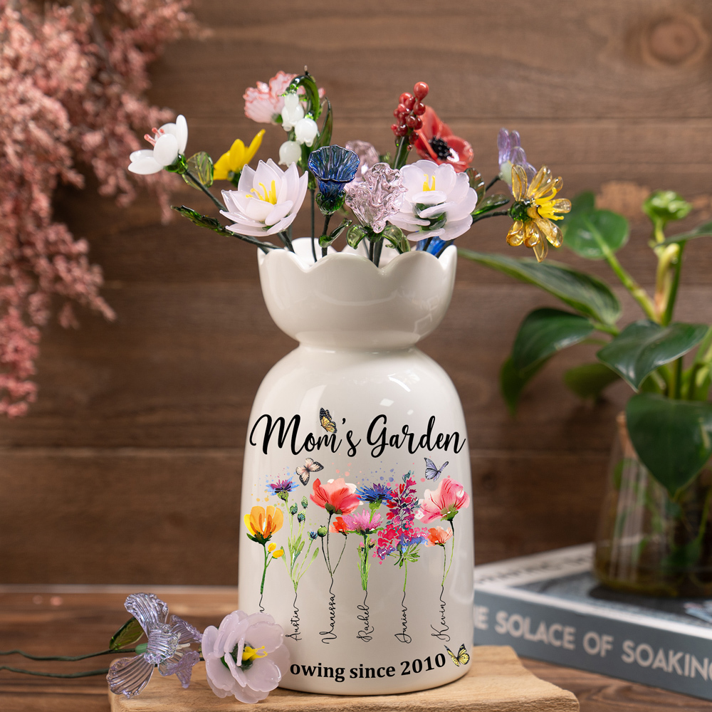 Custom Birth Flower Vase with Glass Flower Mother's Day Gift Keepsake Gift for Mom/Grandma