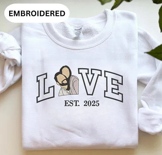 Personalized Embroidered Photo Couple LOVE Est Year Sweatshirt Hoodie Valentines Matching Couple Gift