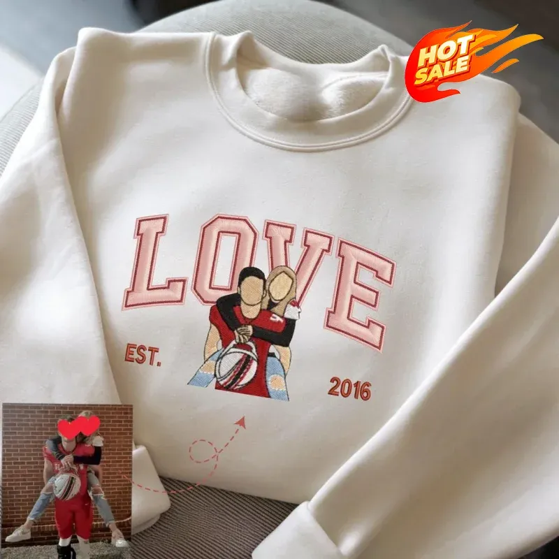 Personalized Embroidered Photo Couple LOVE Est Year Valentines Matching Couple Gift