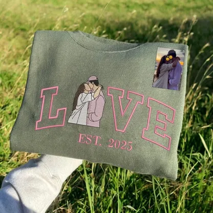 Personalized Embroidered Photo Couple LOVE Est Year Valentines Matching Couple Gift