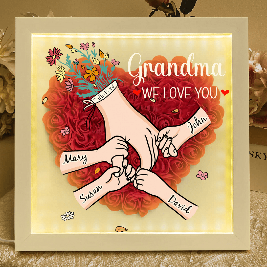 Family love blooms forever – Personalized flower box for mom and grandma with names