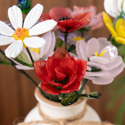 Personalized Birth Flower Vase with Glass Flower Mother's Day Gift Keepsake Gift For Mom/Grandma