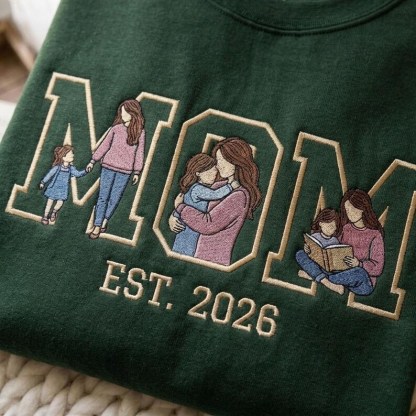 Custom Family Embroidered Sweatshirt – Personalized Mother’s Day Gift for Mom & Dad
