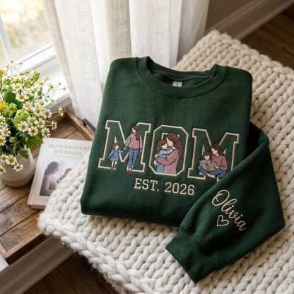 Custom Family Embroidered Sweatshirt – Personalized Mother’s Day Gift for Mom & Dad