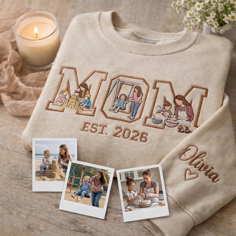 Custom Family Embroidered Sweatshirt – Personalized Mother’s Day Gift for Mom & Dad