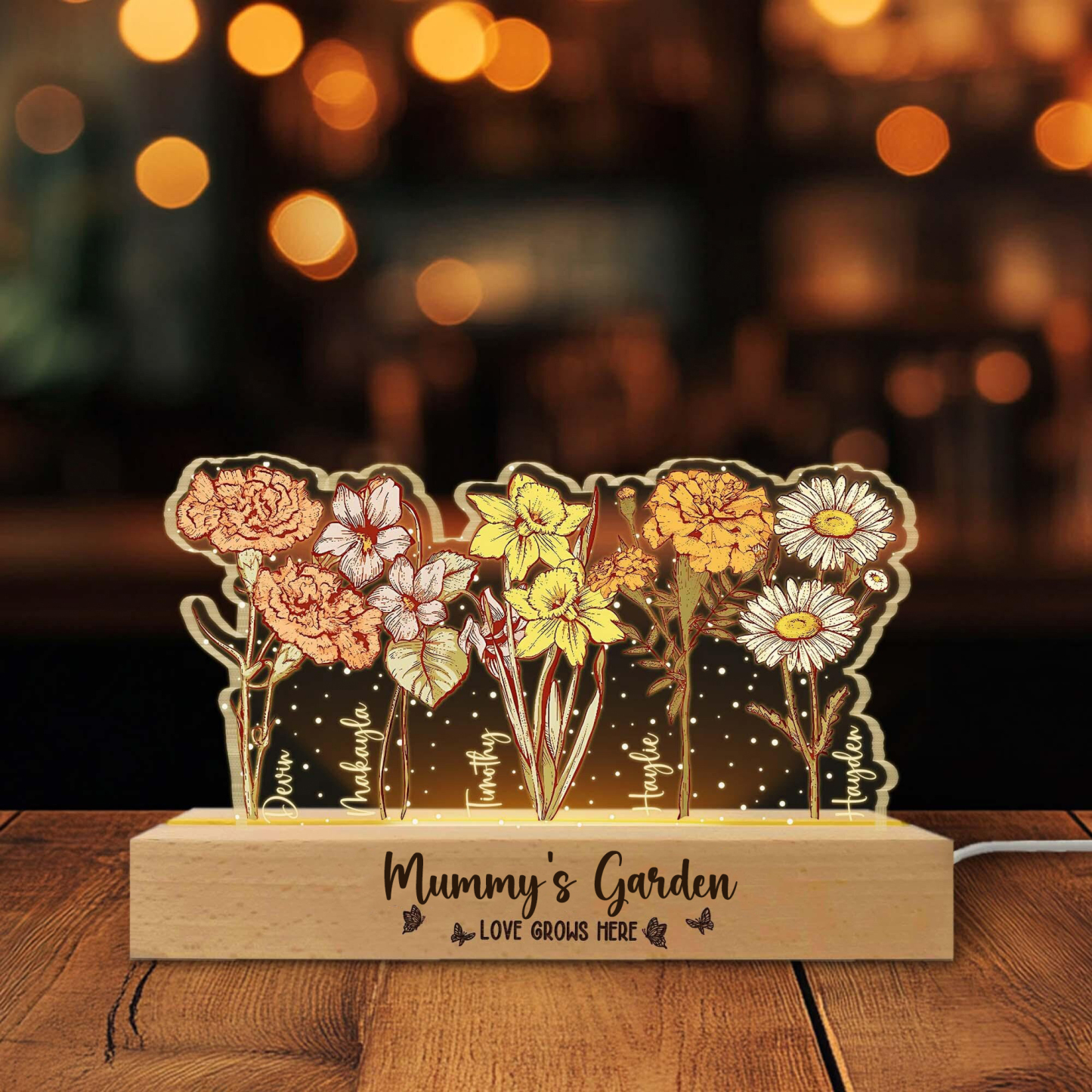 Custom Grandma’s & Mom’s Garden Night Light – Personalized Birth Month Flower LED Lamp | Mother’s Day Gift