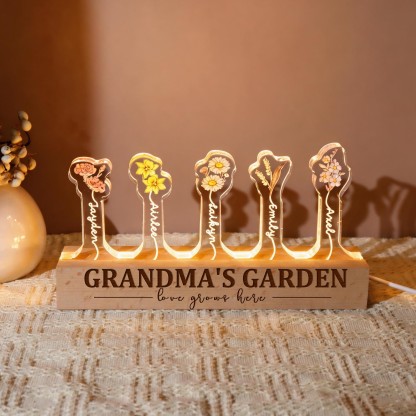 Custom Birth Flower 3D Crystal LED Light with Kids Names – Mother’s Day Gift for Mom/Grandma