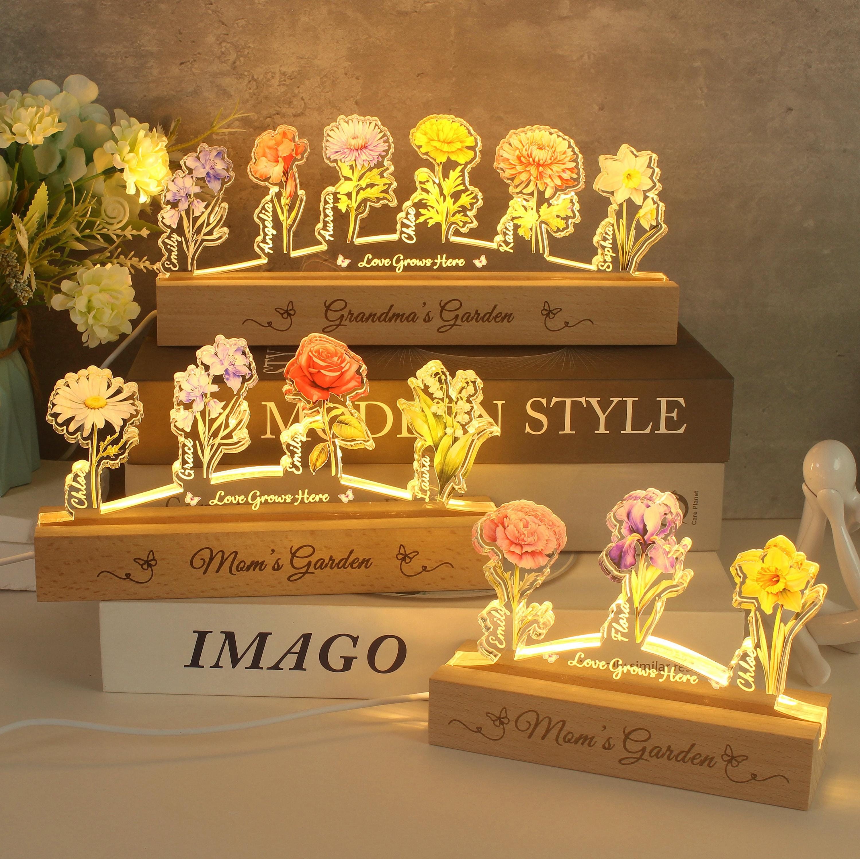 Custom Grandma's Garden Birth Flower Acrylic Night Light Unique Gifts for Mom Grandma Mother's Day Gift
