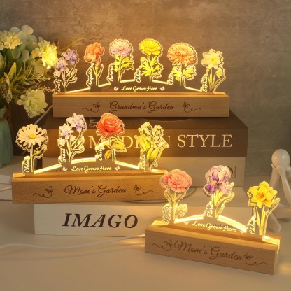 Custom Grandma's Garden Birth Flower Acrylic Night Light Unique Gifts for Mom Grandma Mother's Day Gift