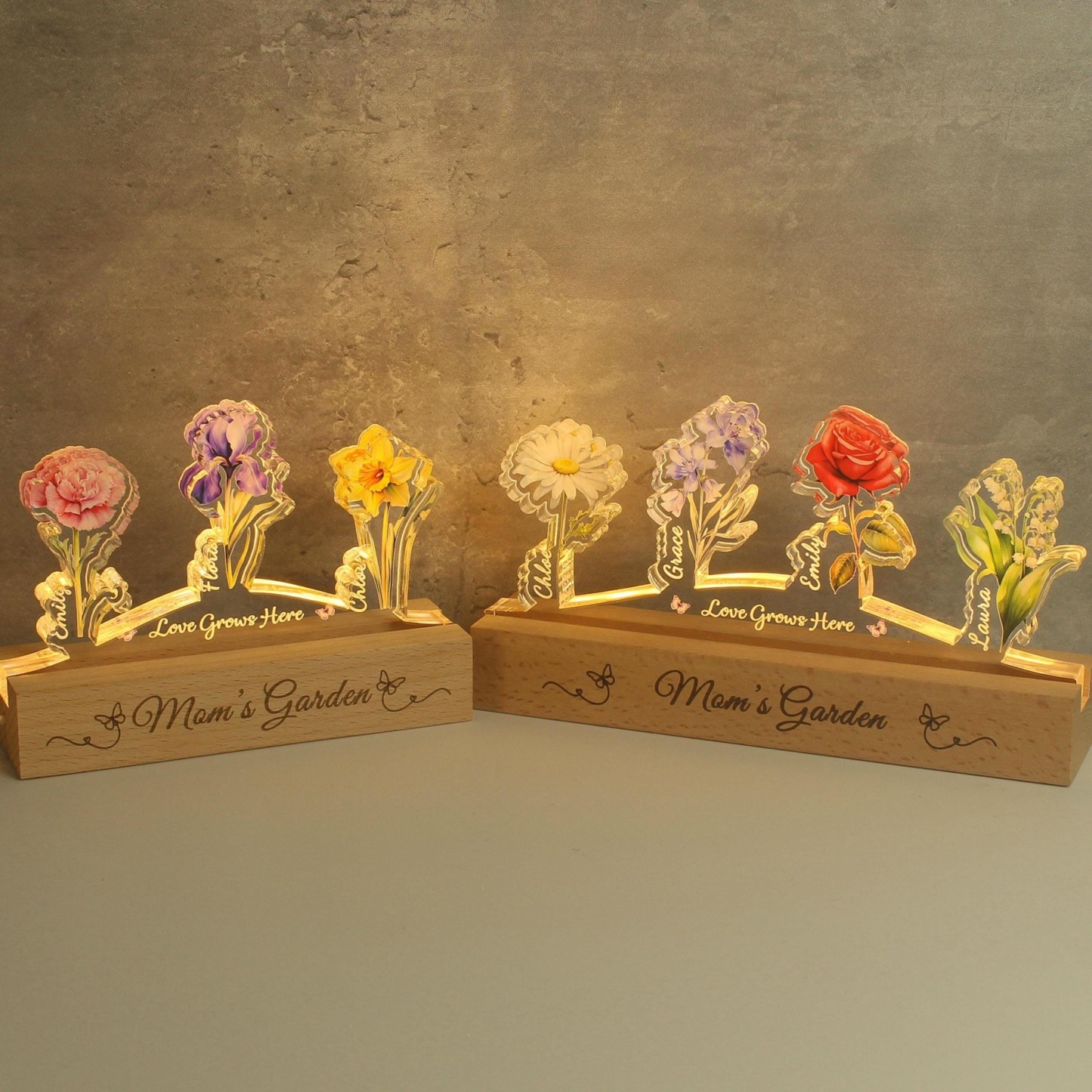 Custom Grandma's Garden Birth Flower Acrylic Night Light Unique Gifts for Mom Grandma Mother's Day Gift