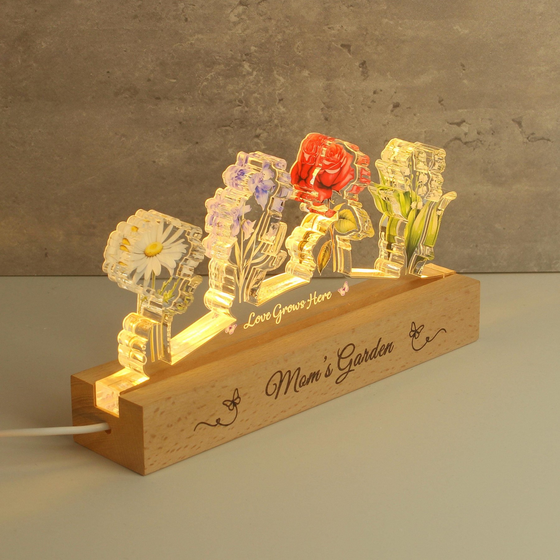 Custom Grandma's Garden Birth Flower Acrylic Night Light Unique Gifts for Mom Grandma Mother's Day Gift