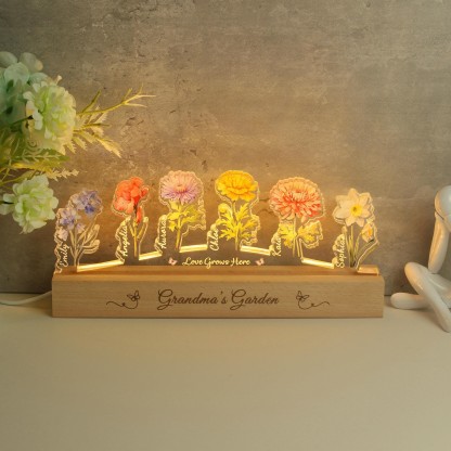 Custom Grandma's Garden Birth Flower Acrylic Night Light Unique Gifts for Mom Grandma Mother's Day Gift