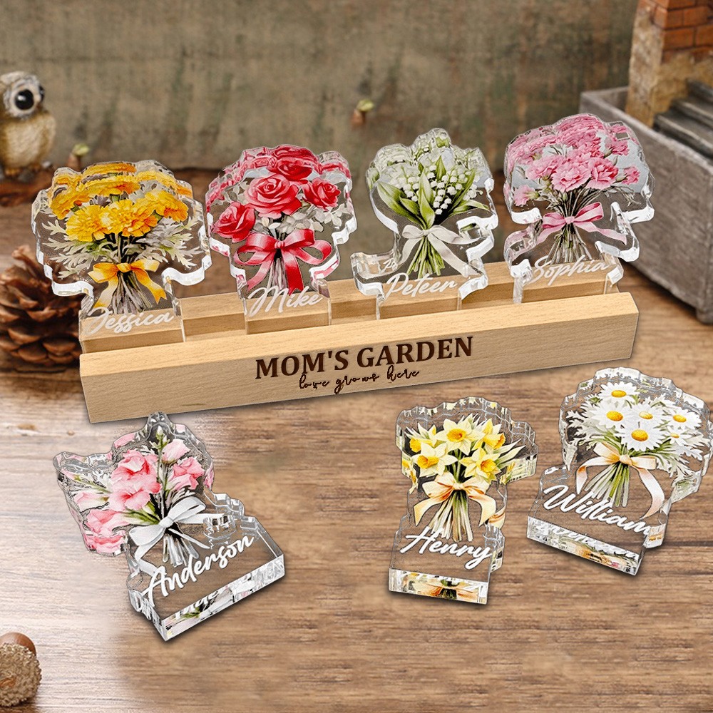 Custom Birth Flower 3D Crystal LED Light with Kids Names – Mother’s Day Gift for Mom/Grandma