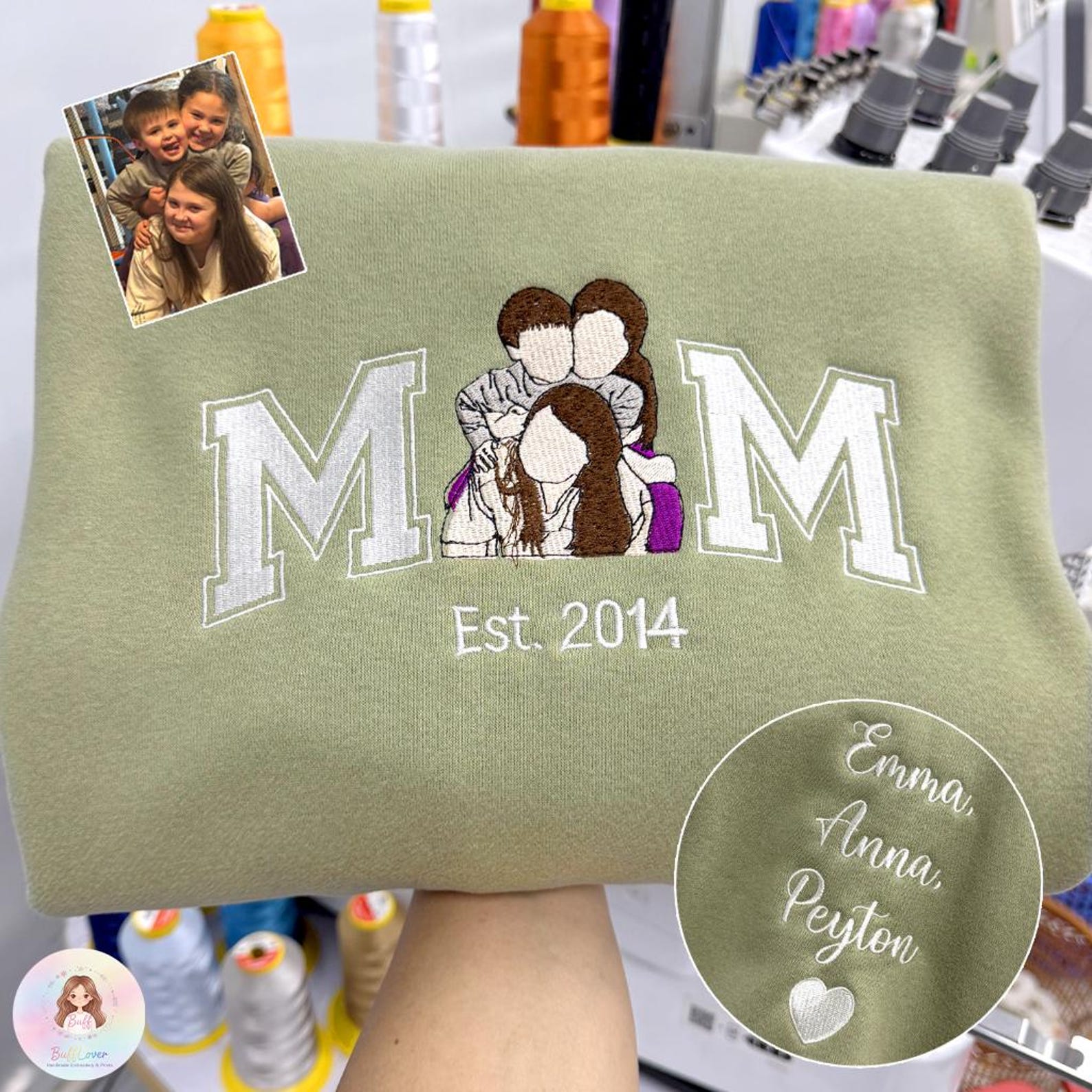 Custom Embroidered Mom Portrait Sweatshirt Mother's Day Gift Idea