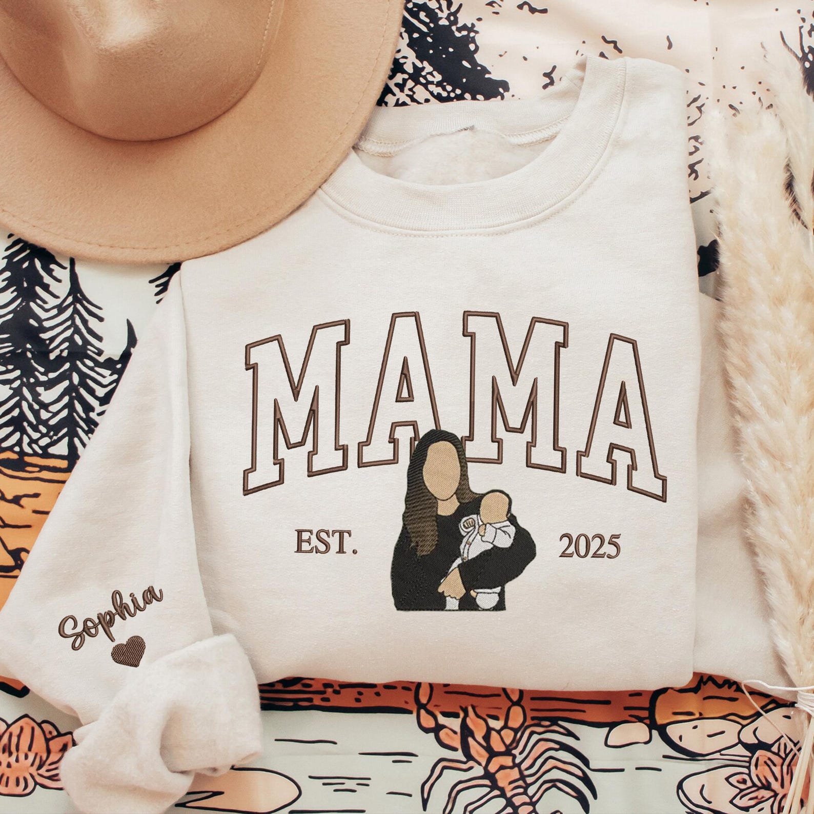 Custom Embroidered Mom Portrait Sweatshirt Mother's Day Gift Idea