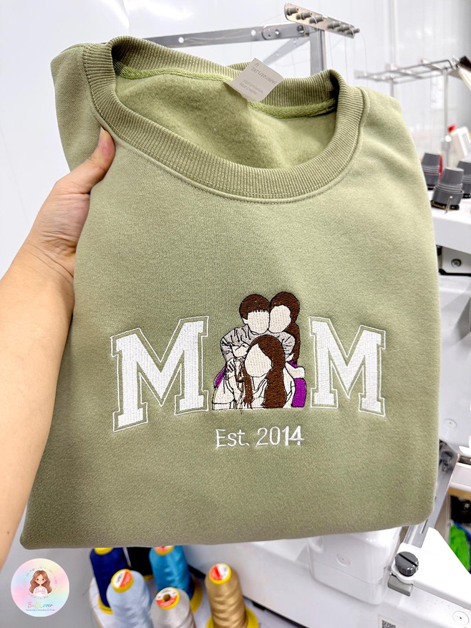 Custom Embroidered Mom Portrait Sweatshirt Mother's Day Gift Idea