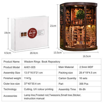 Wisdom Rings Library 3D Wooden Puzzle Gift For Diy Fans Book Reader Birthday Christmas Gift