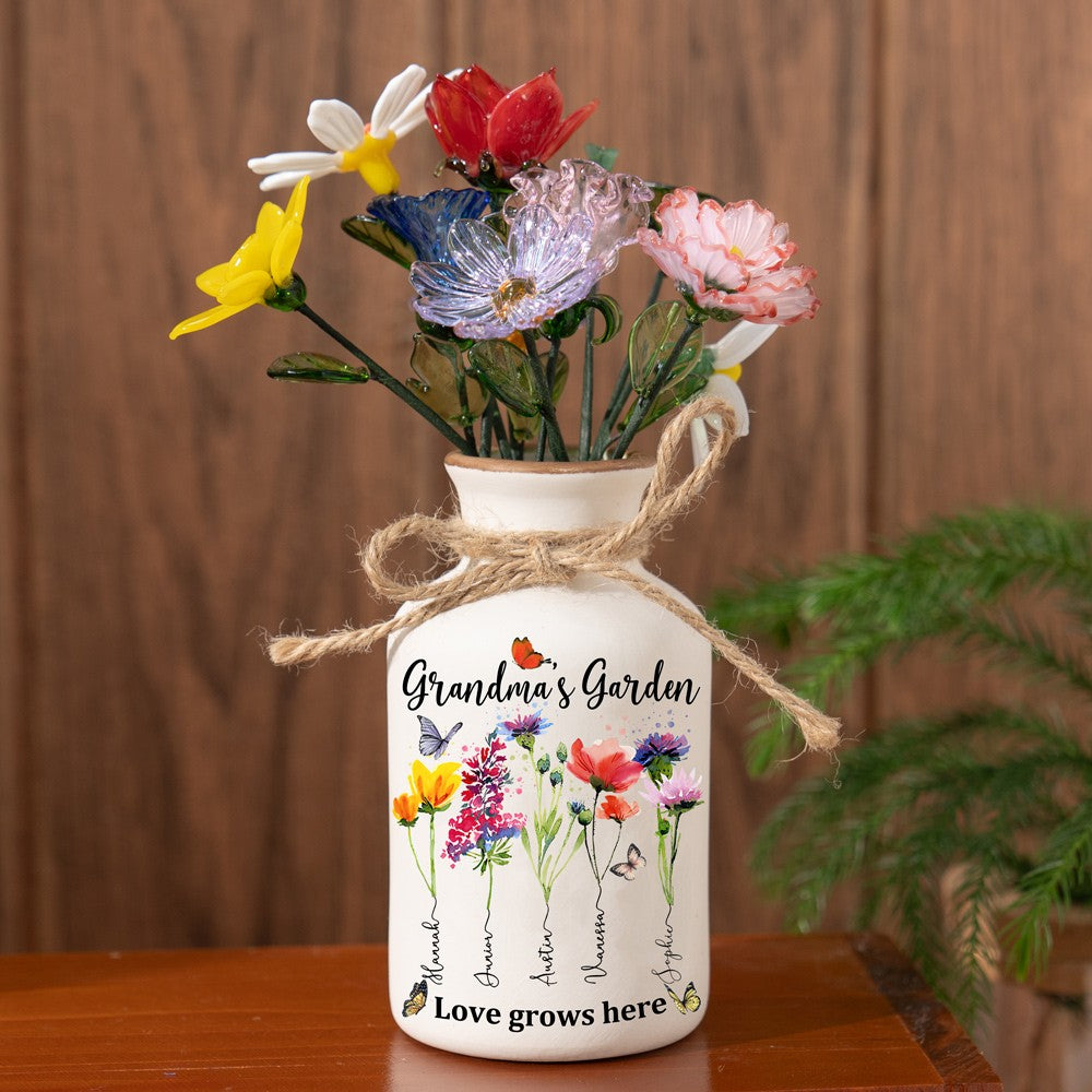 Custom Birth Flower Vase with Glass Flower Keepsake Gift Mother's Day Gift
