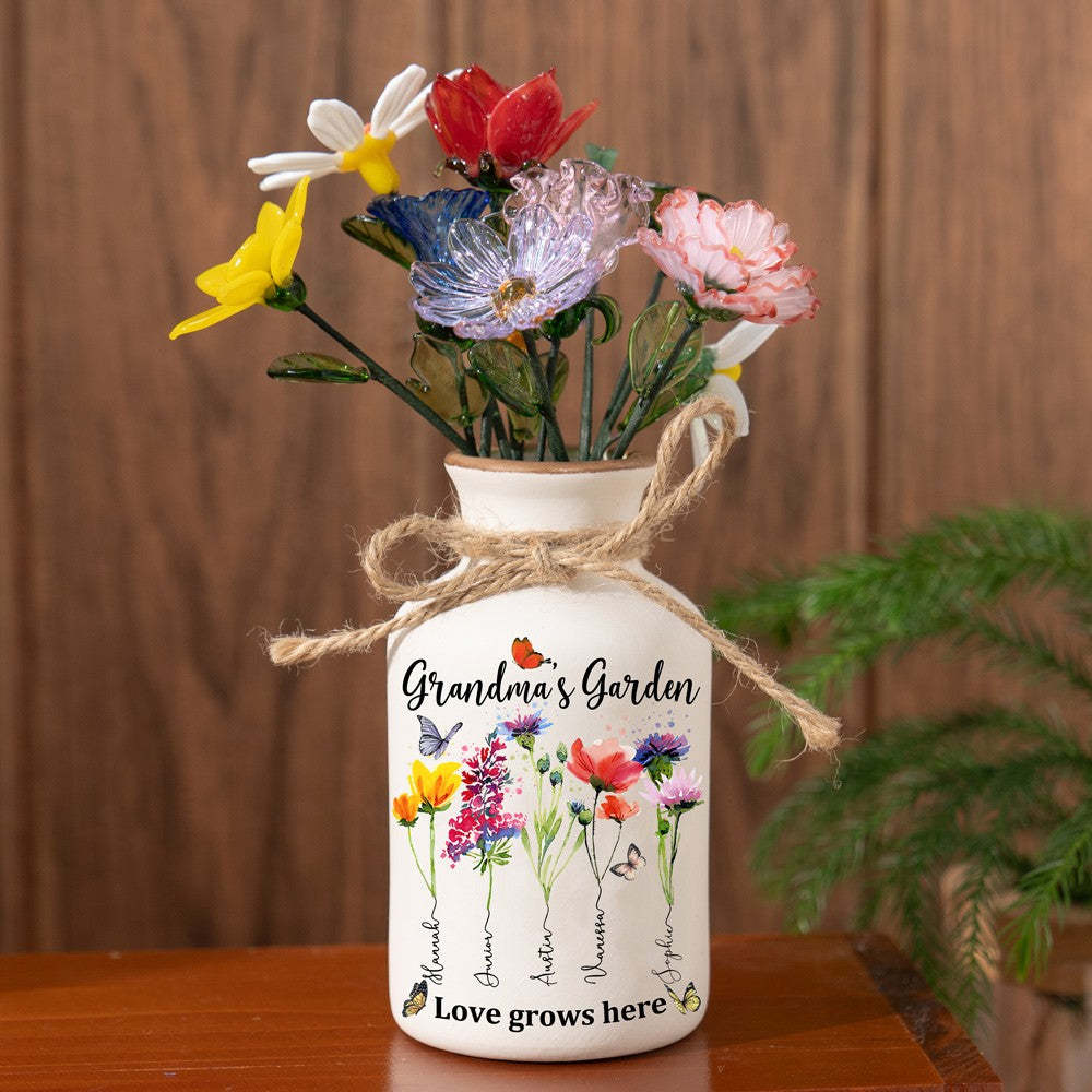 Custom Birth Flower Vase with Glass Flower Keepsake Gift Mother's Day Gift