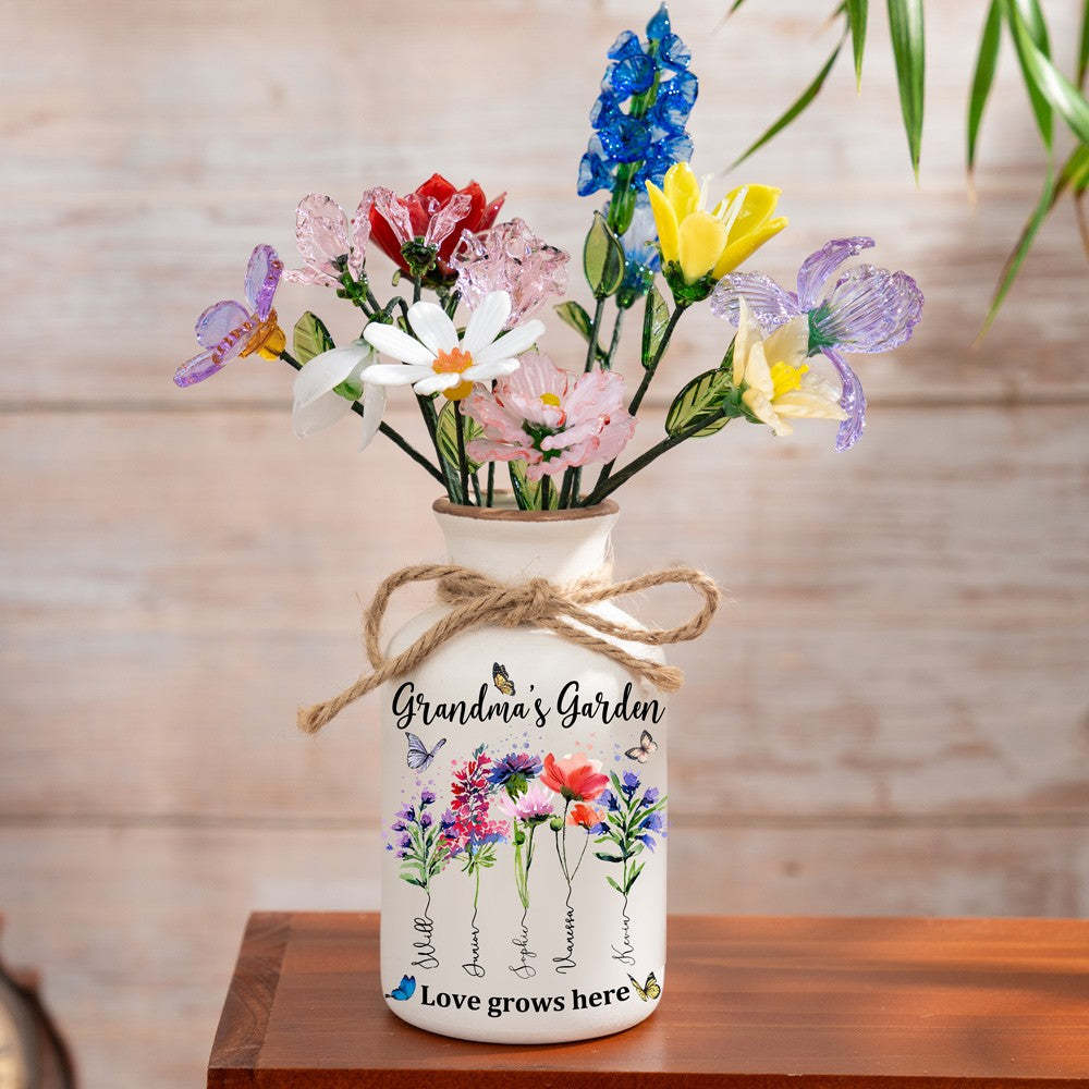 Custom Birth Flower Vase with Glass Flower Keepsake Gift Mother's Day Gift