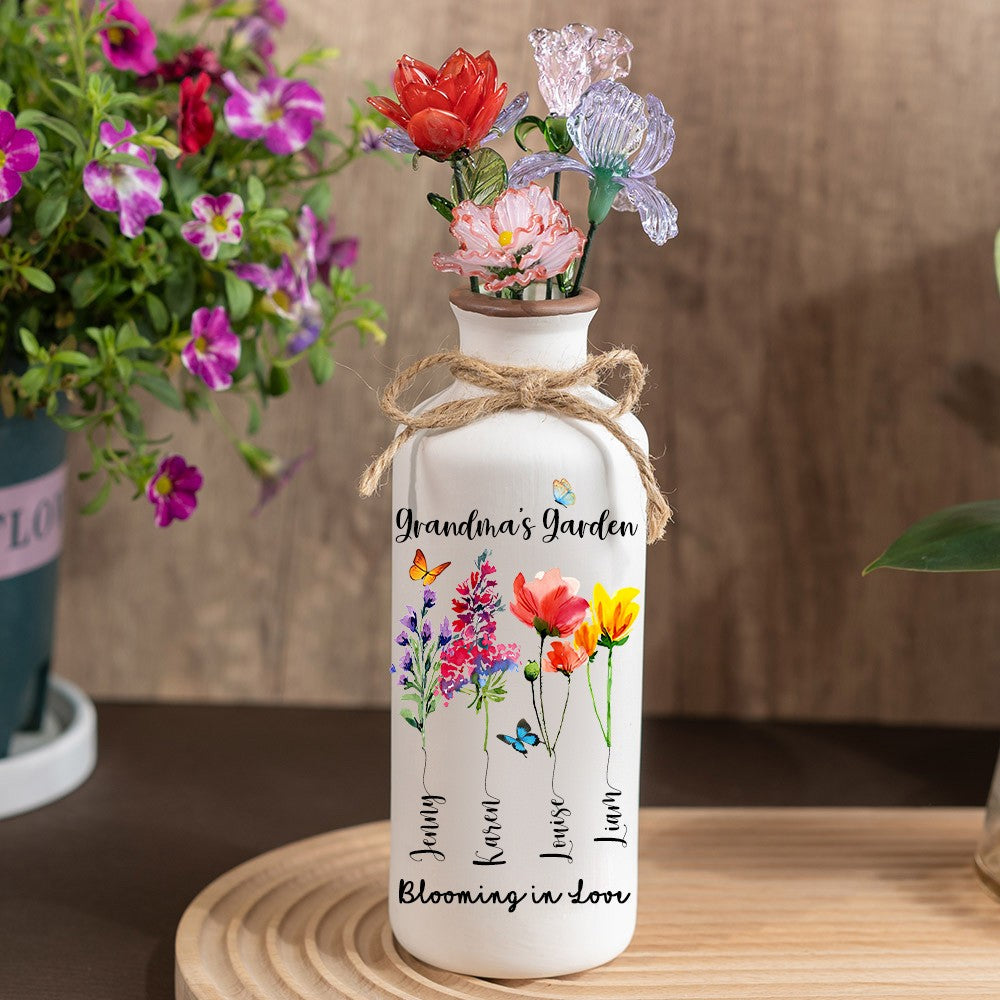 Custom Birth Flower Vase with Glass Flower Keepsake Gift Mother's Day Gift