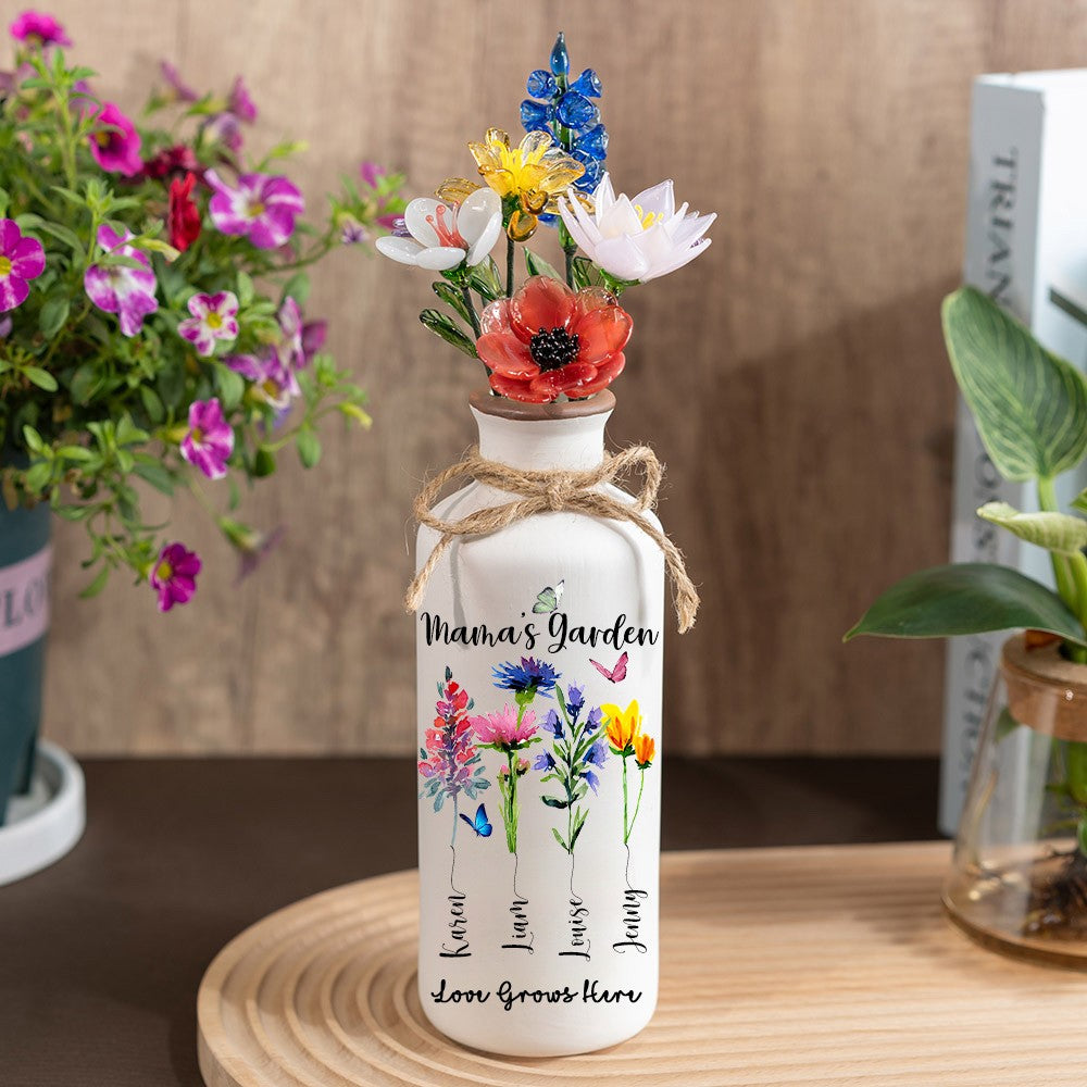 Custom Birth Flower Vase with Glass Flower Keepsake Gift Mother's Day Gift