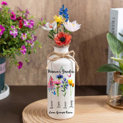 Custom Birth Flower Vase with Glass Flower Keepsake Gift Mother's Day Gift