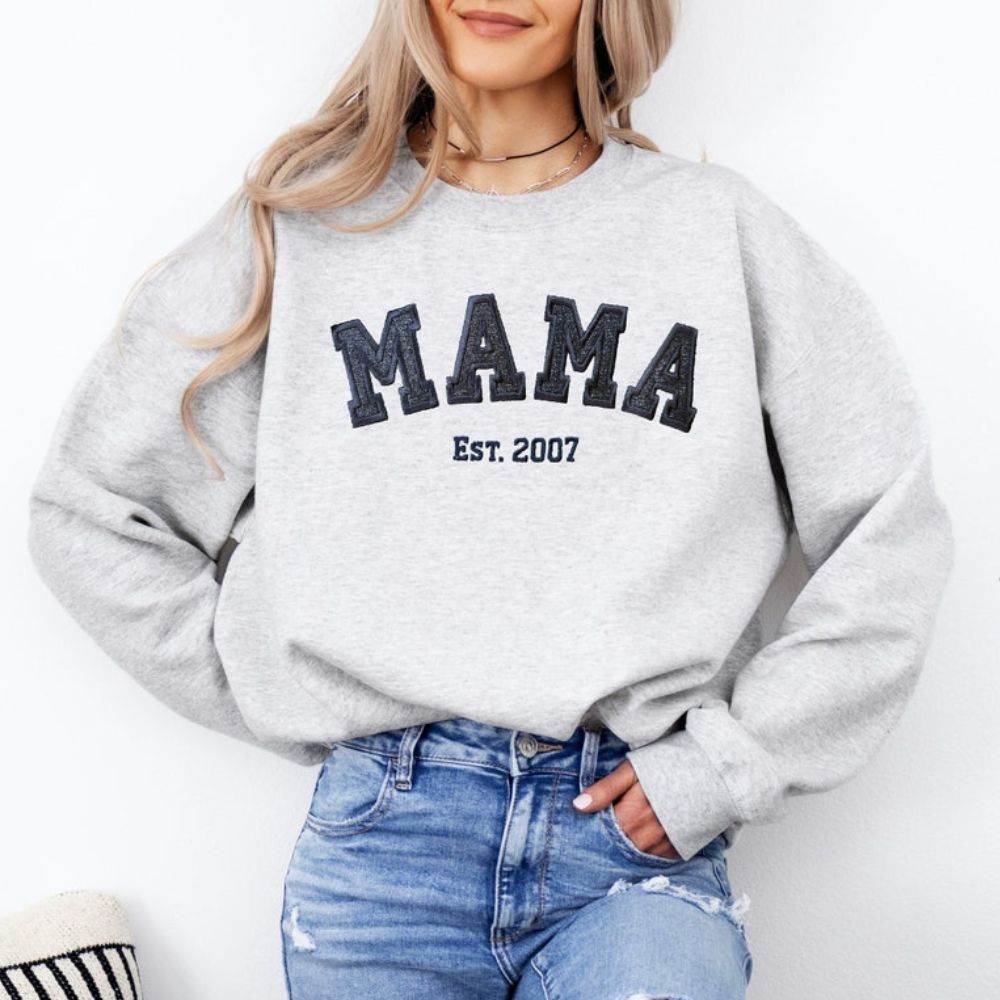 Custom Embroidered Glitter Vinyl MAMA Sweatshirt-Gift For Mom & Grandma Mother's Day Gift