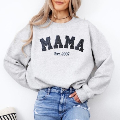 Custom Embroidered Glitter Vinyl MAMA Sweatshirt-Gift For Mom & Grandma Mother's Day Gift