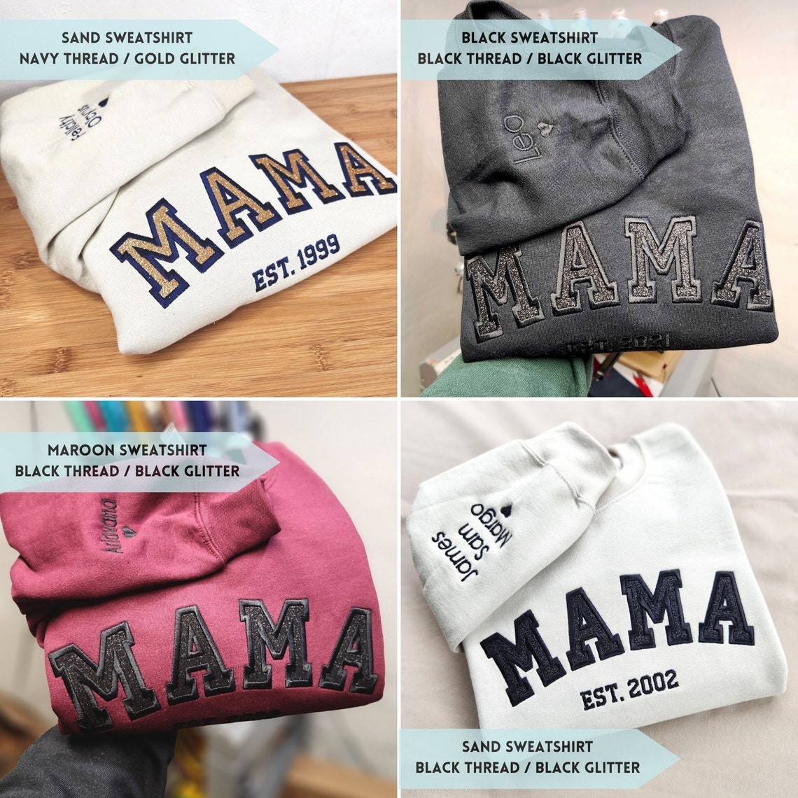 Custom Embroidered Glitter Vinyl MAMA Sweatshirt-Gift For Mom & Grandma Mother's Day Gift
