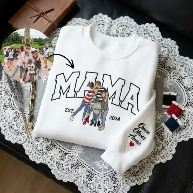 Custom Embroidered Mom Portrait Sweatshirt Mother's Day Gift Idea