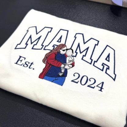 Custom Embroidered Mom Portrait Sweatshirt Mother's Day Gift Idea