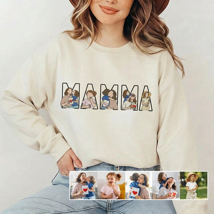 Custom Photo Portrait Embroidery Sweatshirt/Hoodie Gift For Mom/Mama/Family