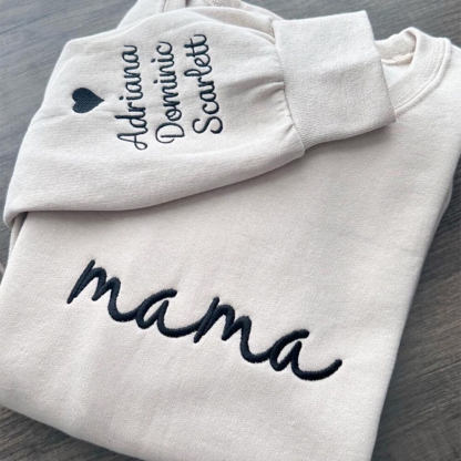 Custom Embroidered Mama Sweatshirt with Kids Names on Sleeve Mother's Day Gift for Mom Grandma