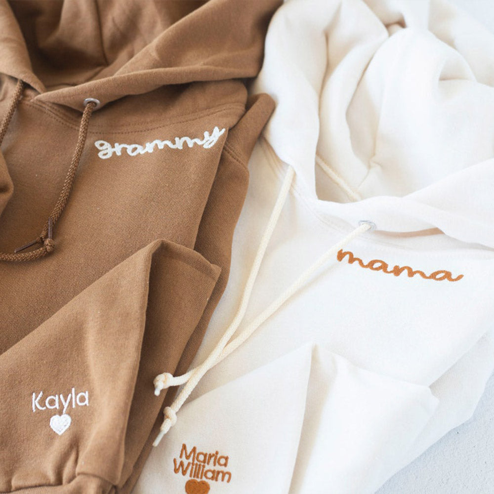 Custom Embroidered Mama Sweatshirt with Kids Names on Sleeve Mother's Day Gift