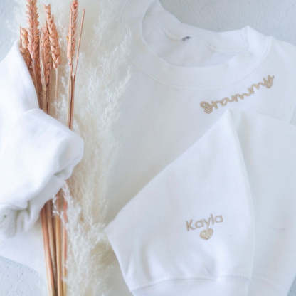Custom Embroidered Mama Sweatshirt with Kids Names on Sleeve Mother's Day Gift