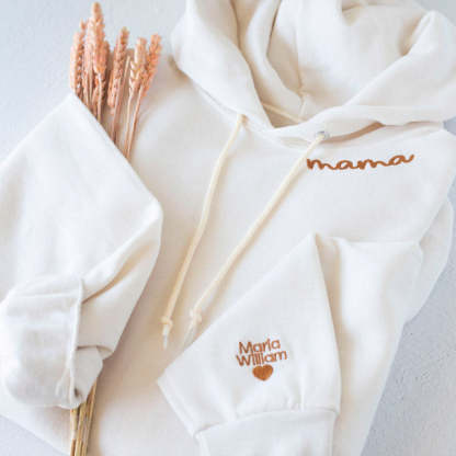 Custom Embroidered Mama Sweatshirt with Kids Names on Sleeve Mother's Day Gift