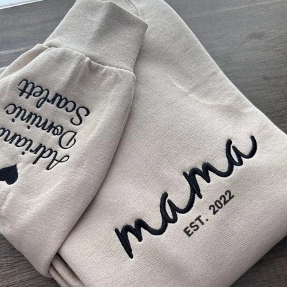 Custom Embroidered Mama Sweatshirt with Kids Names on Sleeve Mother's Day Gift for Mom Grandma