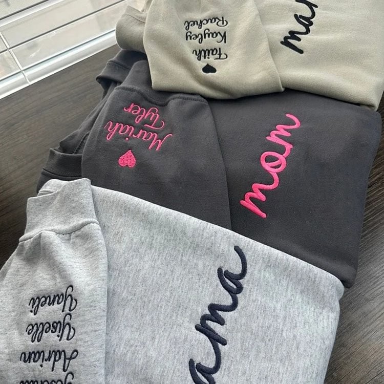 Custom Embroidered Mama Sweatshirt with Kids Names on Sleeve Mother's Day Gift for Mom Grandma