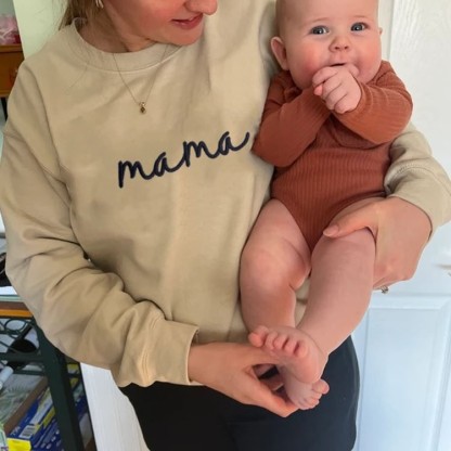 Custom Embroidered Mama Sweatshirt with Kids Names on Sleeve Mother's Day Gift for Mom Grandma