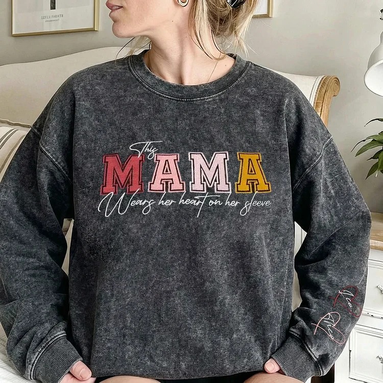 This Grandma Wears Her Heart on Her Sleeves Custom Embroidered Grandma Sweatshirt Mother's Day Gift