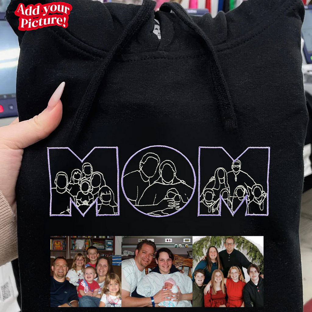 Custom Photo Outline Embroidered MOM Sweatshirt Mother's Day Gift