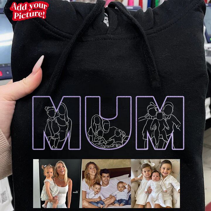 Custom Photo Outline Embroidered MOM Sweatshirt Mother's Day Gift