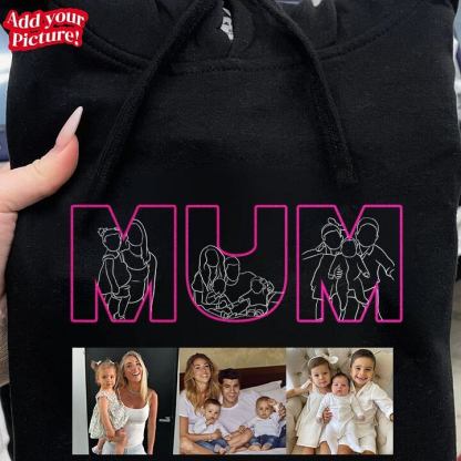Custom Photo Outline Embroidered MOM Sweatshirt Mother's Day Gift